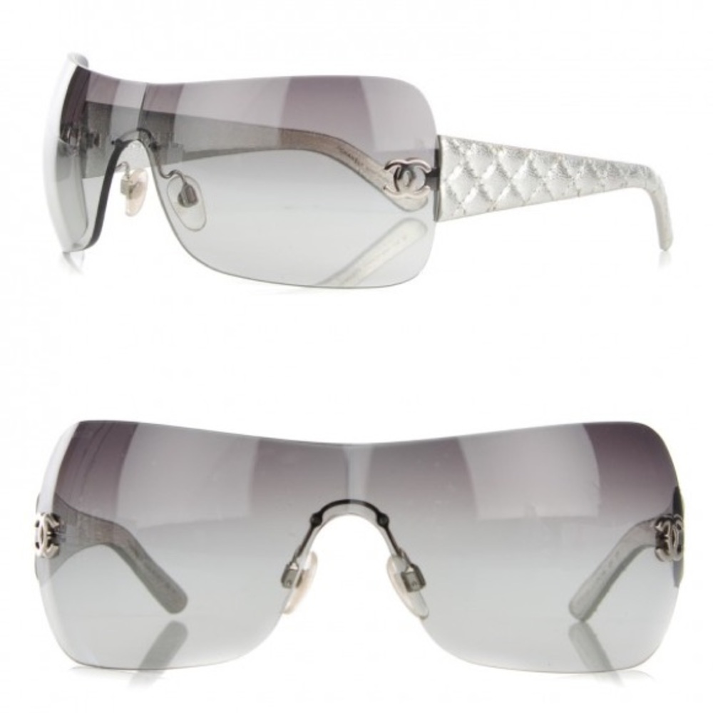 Chanel Metallic Quilted CC Sunglasses 4157-Q Silver Vintage